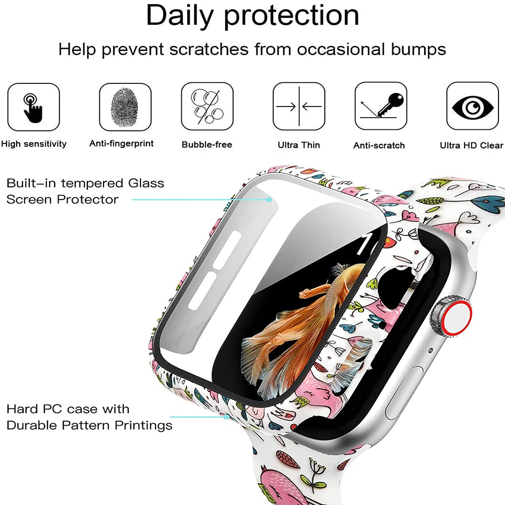 Yrzper Leopard Floral Hard PC Case and Tempered Glass Screen Protector for Apple Watch SE Series 6 5 4 3 2 1 40mm 44mm 42mm 38mm - View 4 of 7