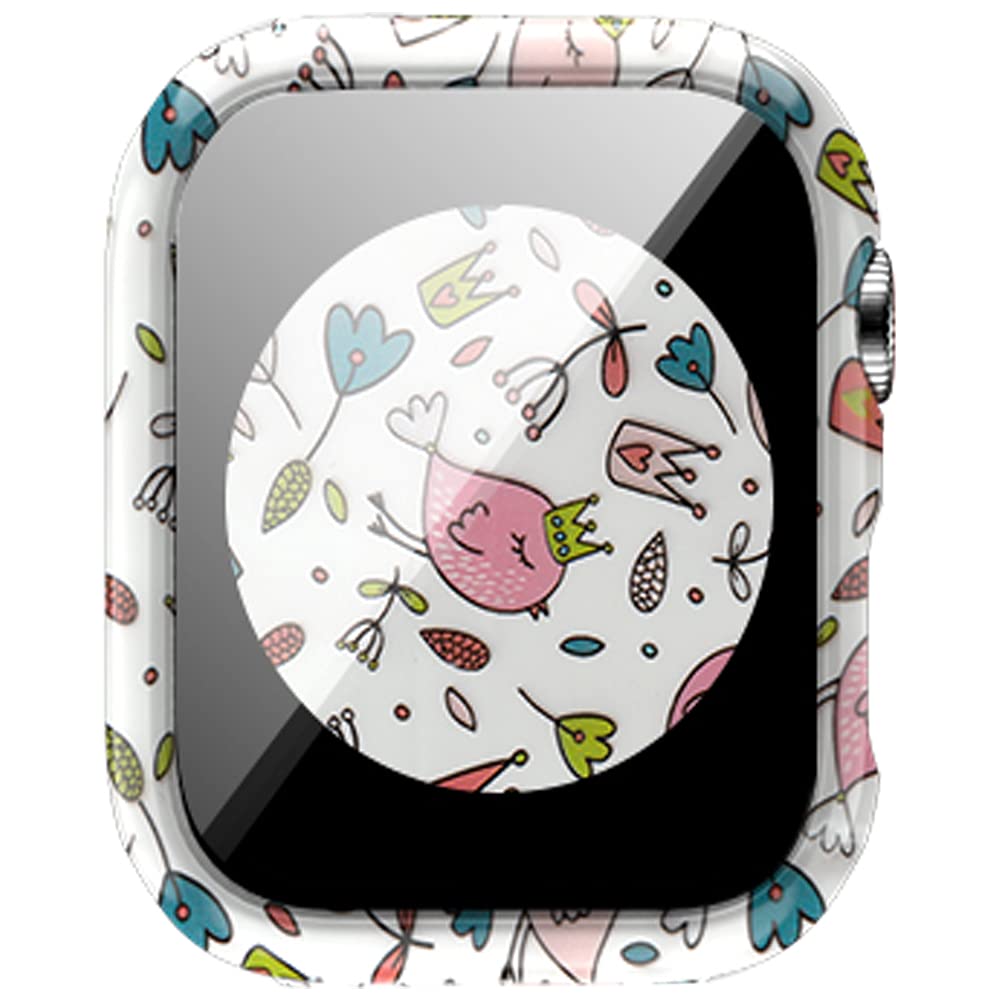 Leopard Floral Hard PC Case and Tempered Glass Screen Protector for Apple Watch SE Series 6 5 4 3 2 1 40mm 44mm 42mm 38mm