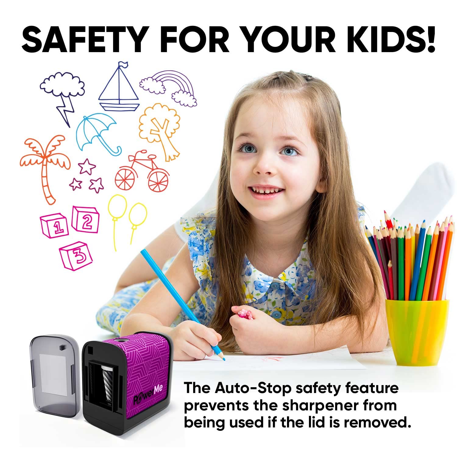 POWERME POWERME Electric Pencil Sharpener Battery Powered for Kids, School, Home, Office, Classroom, Artists Pencil Sharpener for Colored Pencils - View 6 of 7