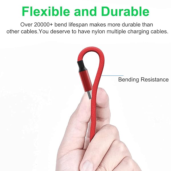 MTAKYI Multi 3 in 1 USB Fast Charging Cable 10Ft Nylon Braided Universal Charger for Type C Micro USB iPhone Android Tablets and More Red - View 5 of 8