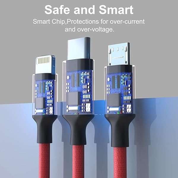 MTAKYI Multi 3 in 1 USB Fast Charging Cable 10Ft Nylon Braided Universal Charger for Type C Micro USB iPhone Android Tablets and More Red - View 6 of 8