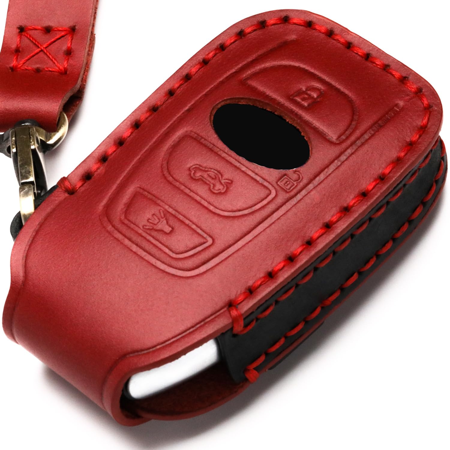 ZiHafate ZiHafate Leather Cover Key Fob Case Compatible with Subaru Keyless Remote Control Forester Impreza Outback WRX BRZ Legacy and XV Crosstrek etc.(A-Red) - View 3 of 7