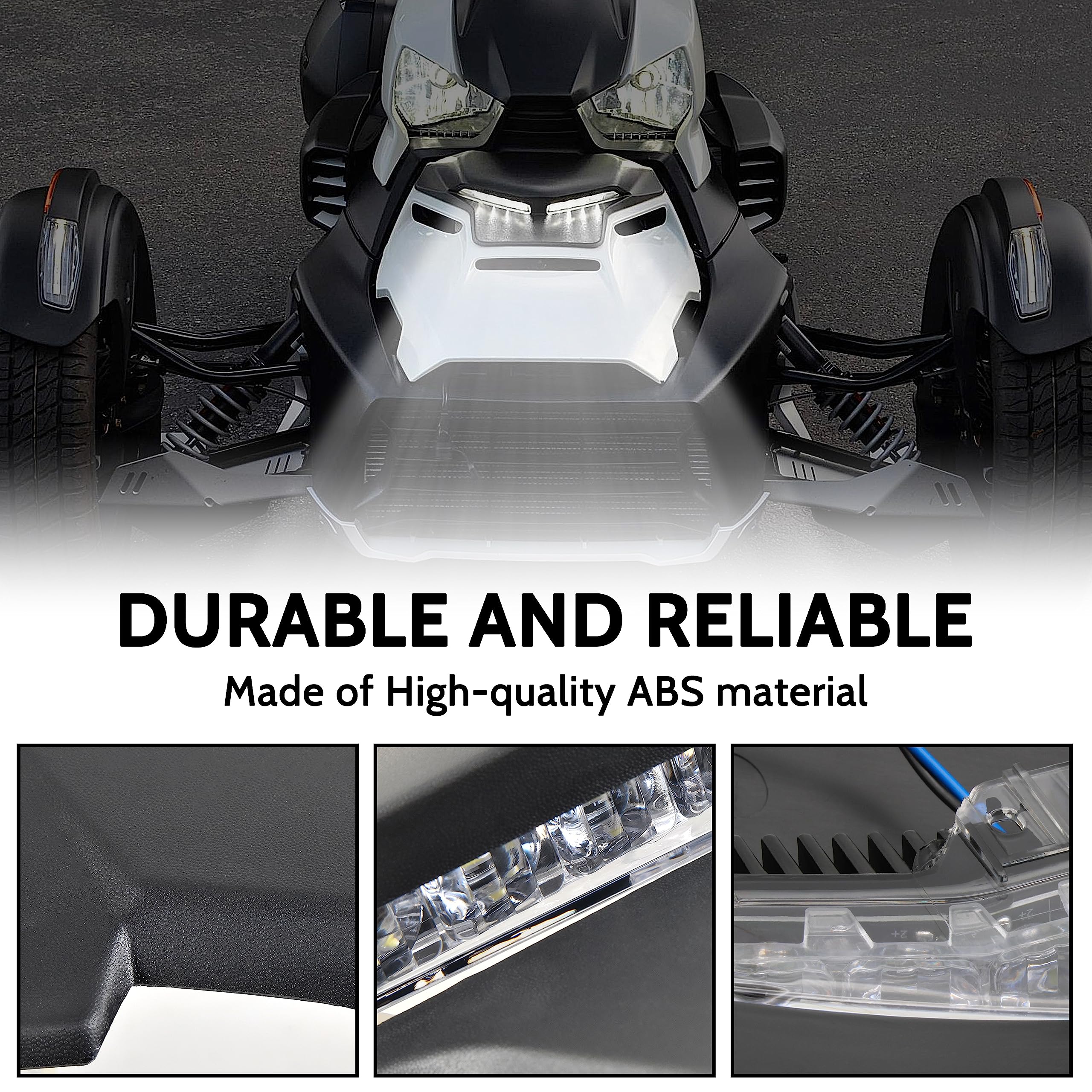 SAUTVS SAUTVS LED Auxiliary Light DRL Kit for Can Am Ryker, Black Hood Panel with Daytime Running Light for Can-Am Ryker 600 900 Sport and Rally Edition All - View 3 of 7