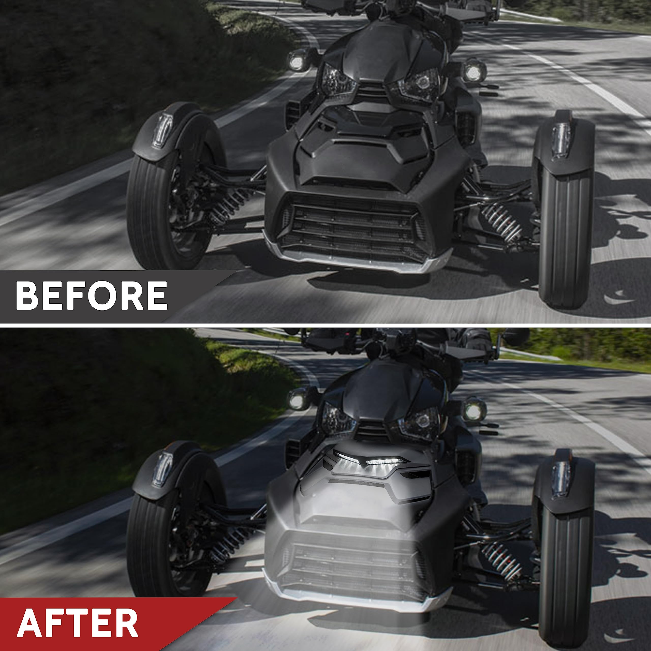 SAUTVS SAUTVS LED Auxiliary Light DRL Kit for Can Am Ryker, Black Hood Panel with Daytime Running Light for Can-Am Ryker 600 900 Sport and Rally Edition All - View 6 of 7