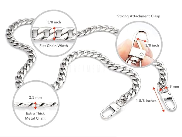 CRAFTMEMORE CRAFTMEMORE Purse Chain Strap 23.6 Inches Silver Crossbody Iron Chain Handle for Handbag Replacement and Cosmetic Clutch Accessories - View 3 of 6