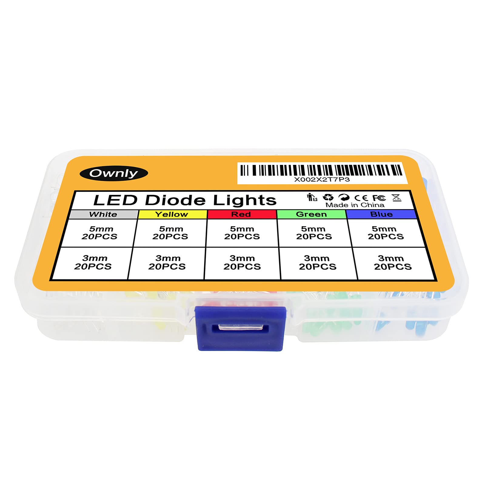 WOWOONE 200Pcs 3mm and 5mm Led Light Emitting Diodes Assortment Kit, Mini Tiny Small Individual Led Single Light, Clear White Red Green Blue Yellow Assorted - View 7 of 7