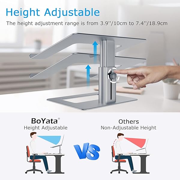 BoYata BoYata Ergonomic Aluminum Laptop Stand Adjustable Holder for MacBook Pro Air Dell Lenovo HP Samsung 11-17 Inch Laptops - View 3 of 8