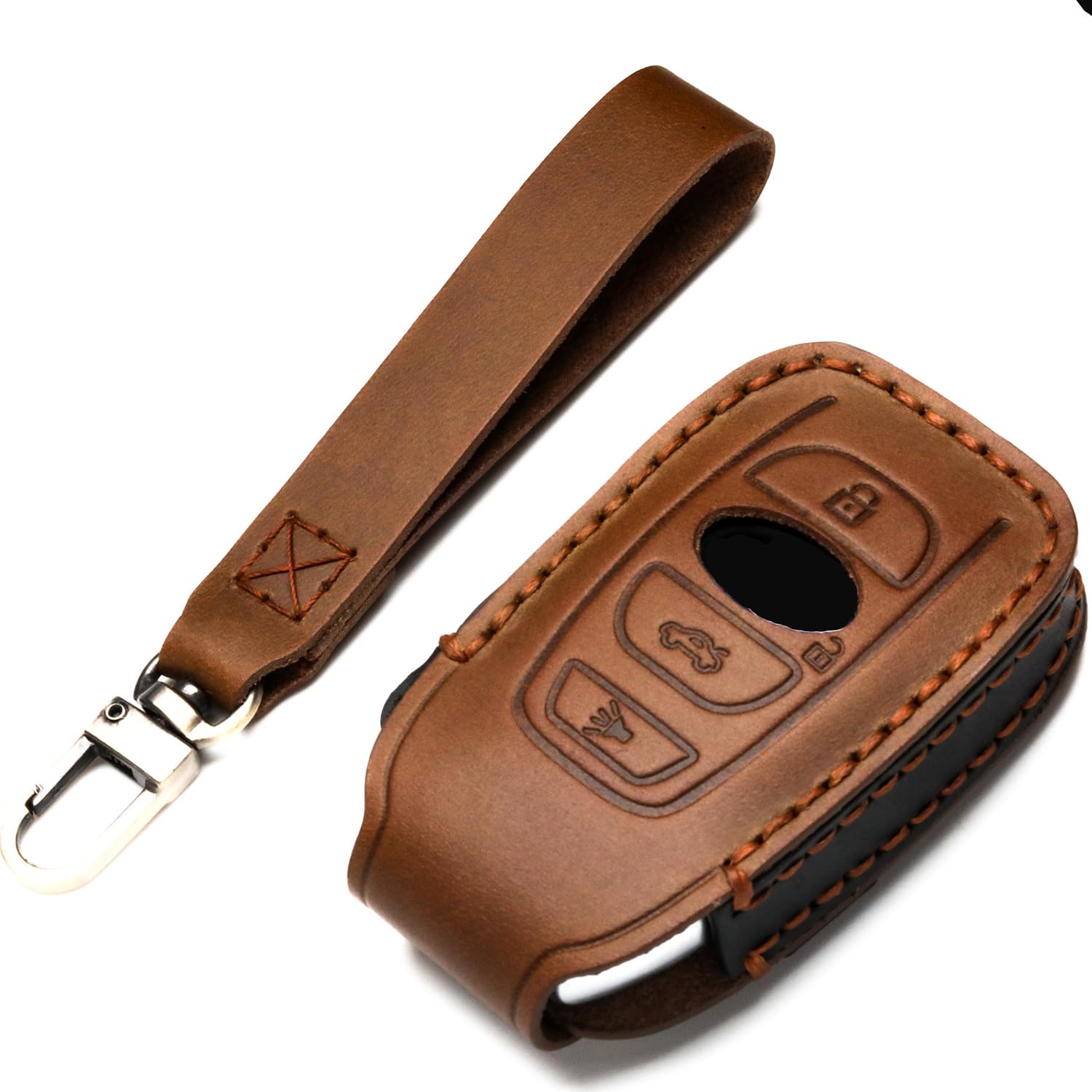 ZiHafate Leather Key Fob Case for Subaru Forester Impreza Outback WRX BRZ Legacy XV Crosstrek Keyless Remote Control A-Black - View 7 of 8