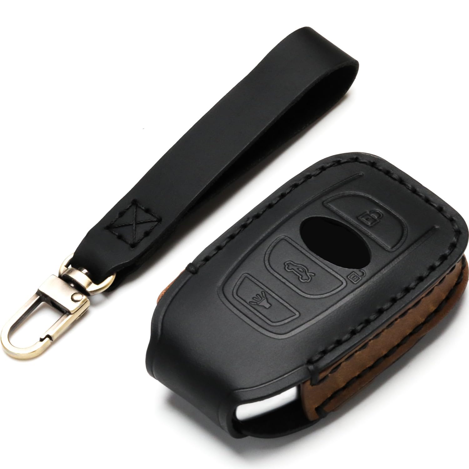 Leather Key Fob Case for Subaru Forester Impreza Outback WRX BRZ Legacy XV Crosstrek Keyless Remote Control A-Black