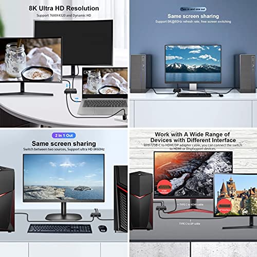 NFHK NFHK USB-C Type-C Bi-Direction Switch MST Hub 1 to 2 Supports 8K Video Data PD 100W 10Gbps Fast Charging - View 6 of 7