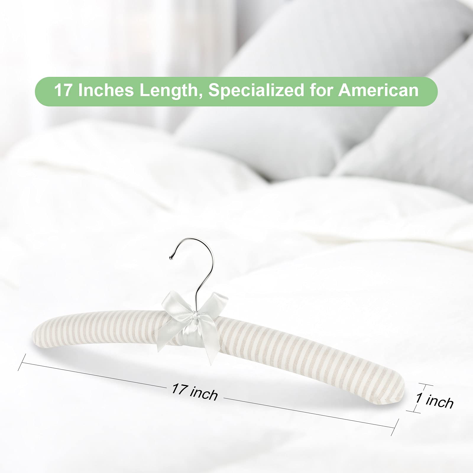 GLCON Padded Hangers for Women Clothing Men Sweaters, GLCON 17 Inches Satin Coat Hangers No Bump Fabric Foam Wood Cover, Anti-Slip Thick Clothes Hanger for - View 5 of 8
