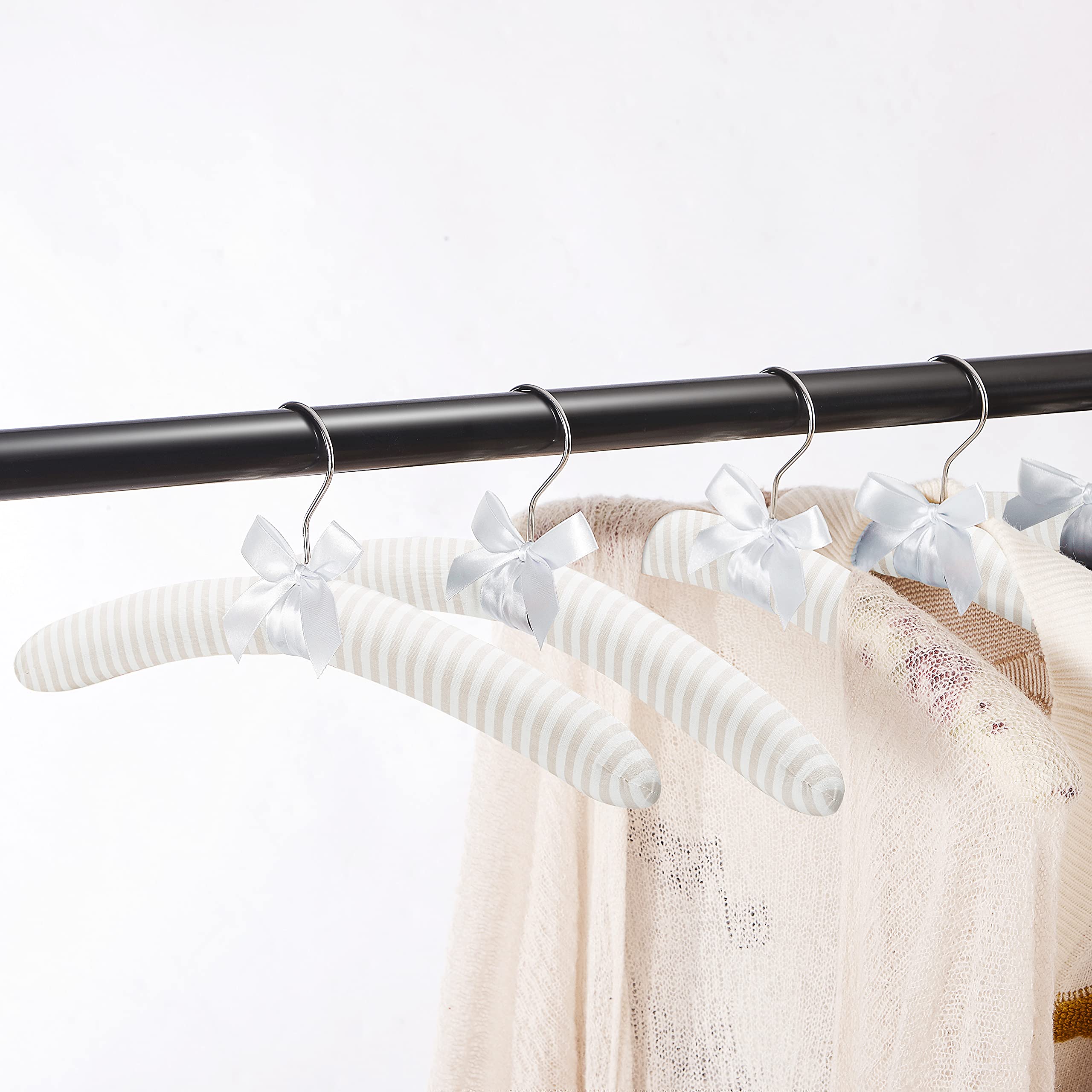 GLCON Padded Hangers for Women Clothing Men Sweaters, GLCON 17 Inches Satin Coat Hangers No Bump Fabric Foam Wood Cover, Anti-Slip Thick Clothes Hanger for - View 7 of 8