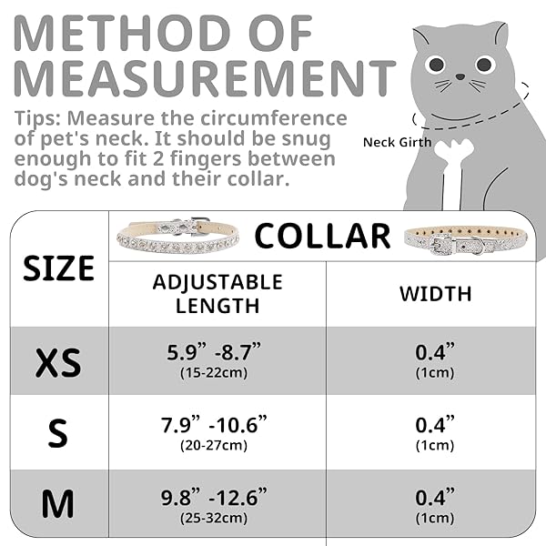 HOWWFALY HOWWFALY Pet Bling Rhinestone Collar for Cats and Dogs Adjustable PU Leather Small Silver - View 3 of 7