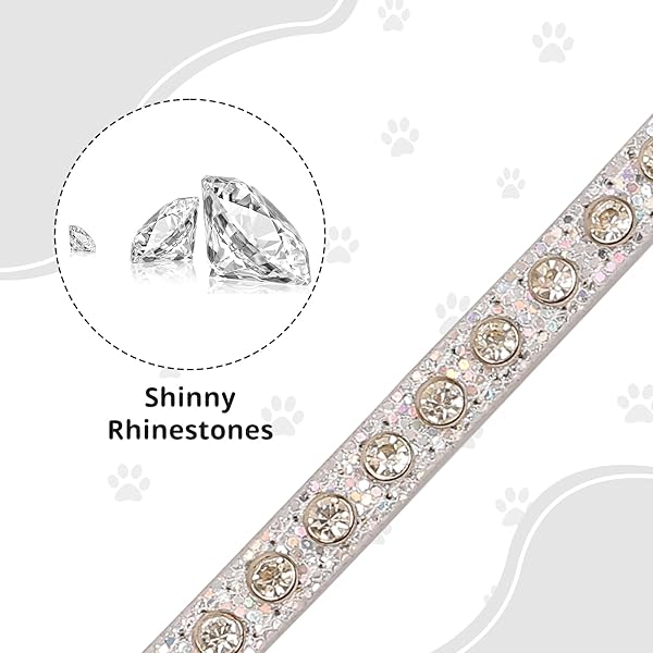 HOWWFALY HOWWFALY Pet Bling Rhinestone Collar for Cats and Dogs Adjustable PU Leather Small Silver - View 5 of 7