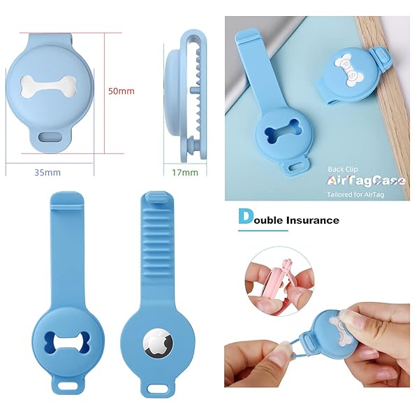 Skywin Skywin Silicone Case for Apple Tracker Pet Collar Secure Dog Clip Holder Anti-Loss Dustproof Soft Silicone Tag Cover Light Blue - View 5 of 7