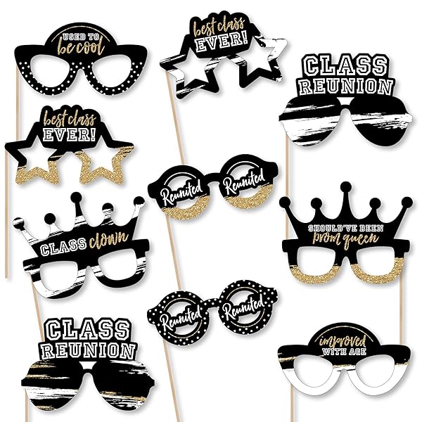 Big Dot of Happiness Big Dot of Happiness Reunited Glasses Party Props Kit for School Class Reunion Photo Booth 10 Count