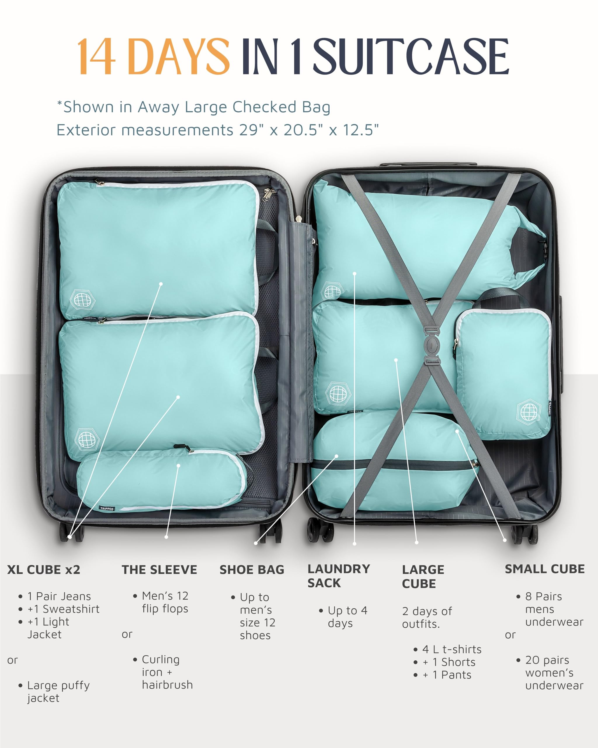 TRIPPED Travel Gear Large Compression Packing Cubes for Travel-Packing Cube Luggage Organizers 7 Piece Set for Checked Luggage-Ultralight, Expandable Compression Bags by - View 2 of 9