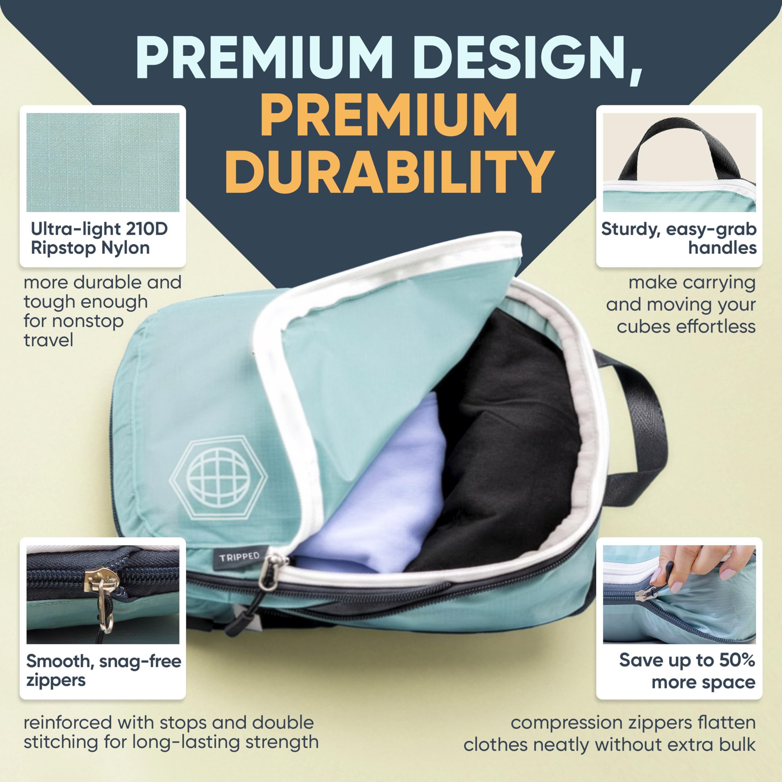 TRIPPED Travel Gear Large Compression Packing Cubes for Travel-Packing Cube Luggage Organizers 7 Piece Set for Checked Luggage-Ultralight, Expandable Compression Bags by - View 4 of 9