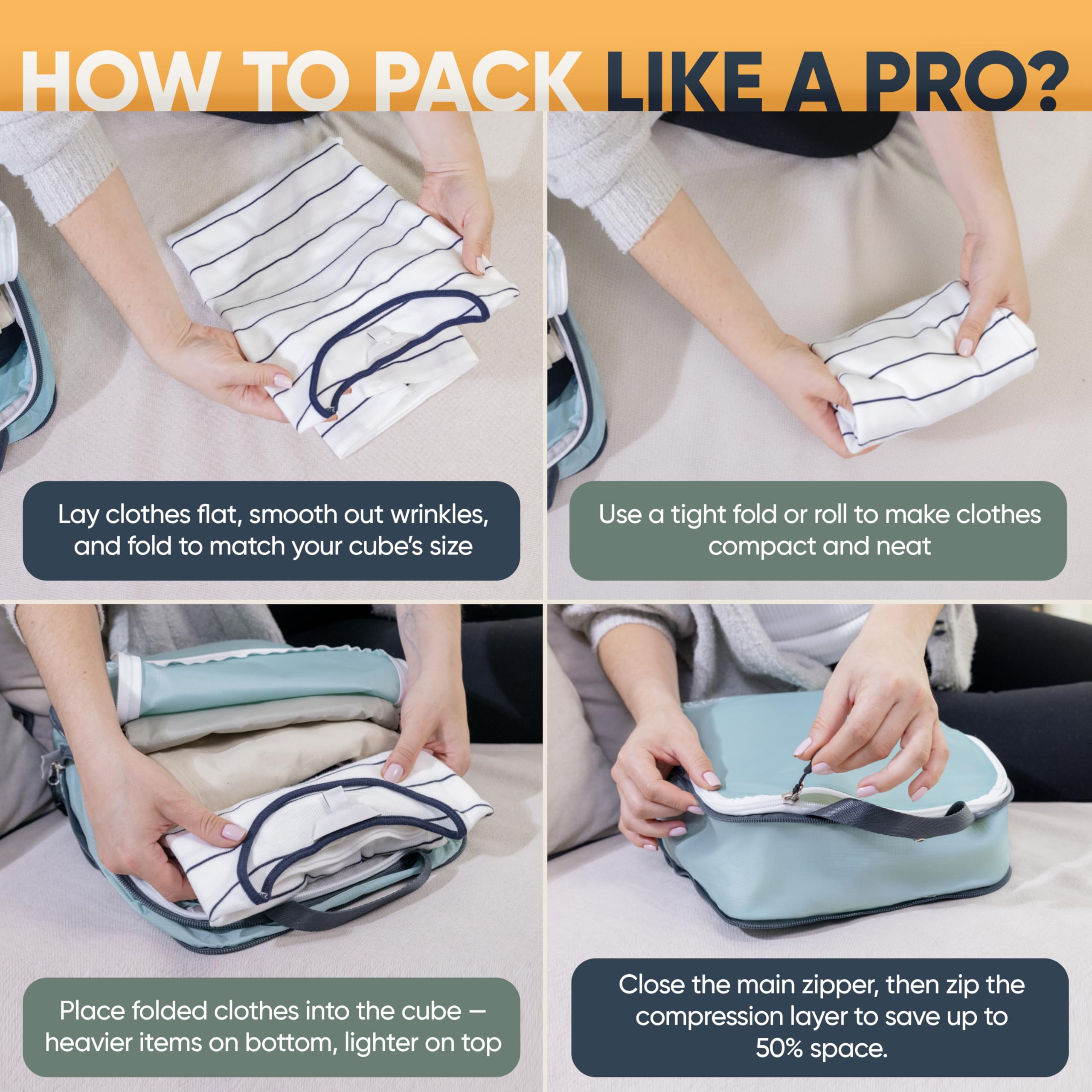 TRIPPED Travel Gear Large Compression Packing Cubes for Travel-Packing Cube Luggage Organizers 7 Piece Set for Checked Luggage-Ultralight, Expandable Compression Bags by - View 6 of 9