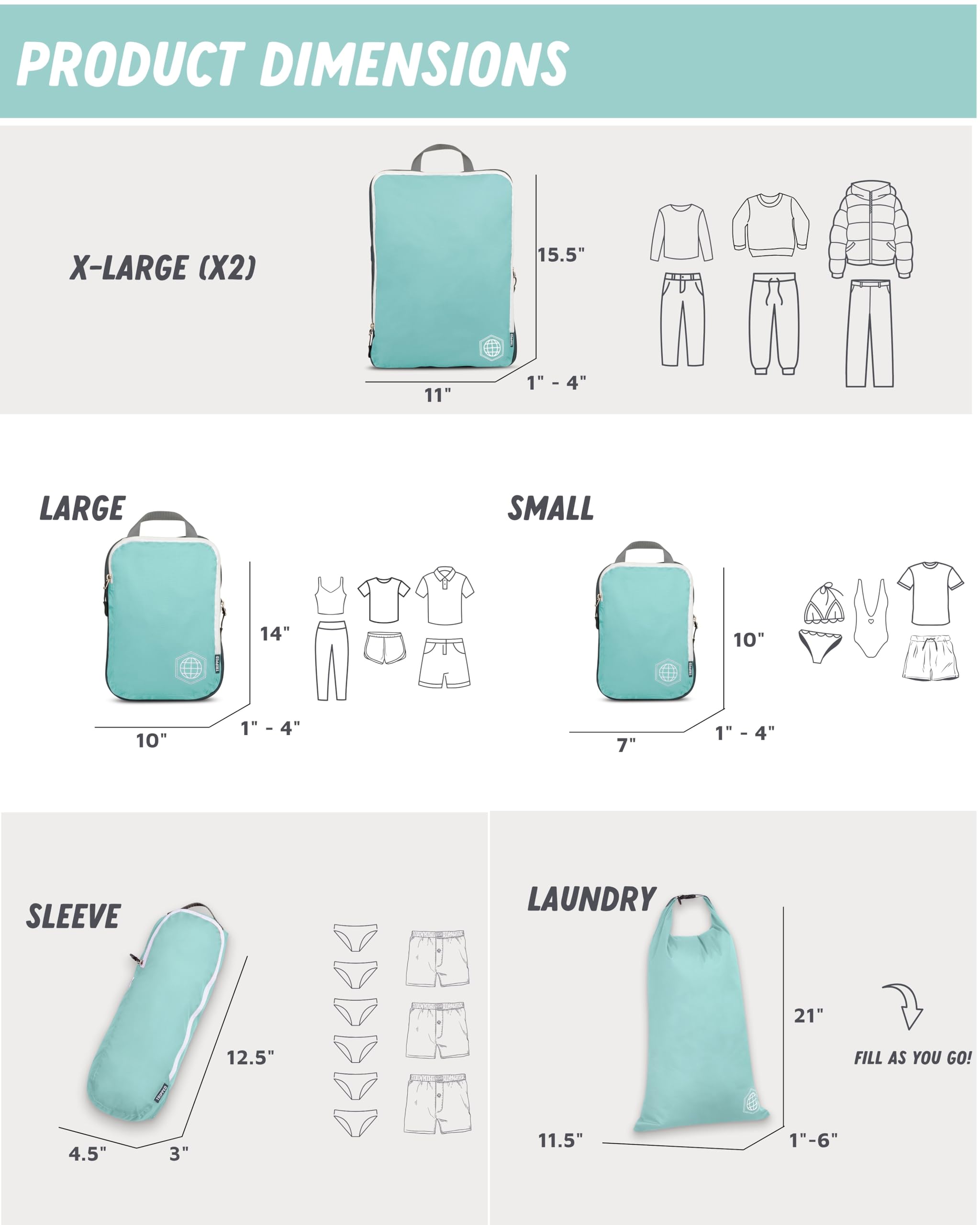 TRIPPED Travel Gear Large Compression Packing Cubes for Travel-Packing Cube Luggage Organizers 7 Piece Set for Checked Luggage-Ultralight, Expandable Compression Bags by - View 7 of 9