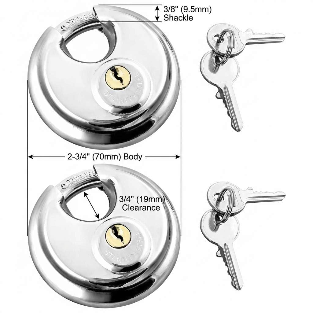 QWORK QWORK Disc Locks, 1 Pack Heavy Duty Steel Keyed Padlock Disc Storage Locks for Storage Unit, Moving Trailers, Shed, Fence, 3 8" Shackle - View 2 of 7