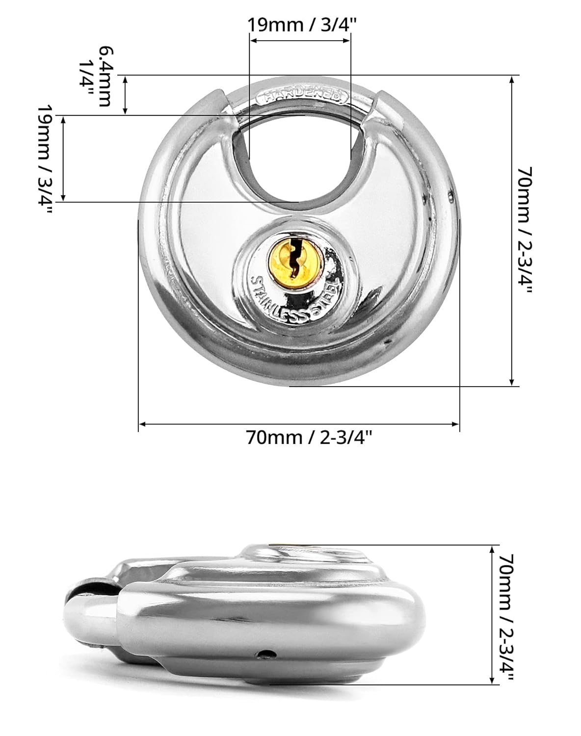 QWORK QWORK Disc Locks, 1 Pack Heavy Duty Steel Keyed Padlock Disc Storage Locks for Storage Unit, Moving Trailers, Shed, Fence, 3 8" Shackle - View 7 of 7