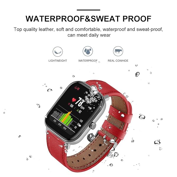 E ECSEM Floral Printed Leather Watch Strap for Letsfit EW1 IW1 Compatible Replacement Bands for Men and Women Red Fadeless Pattern - View 5 of 7