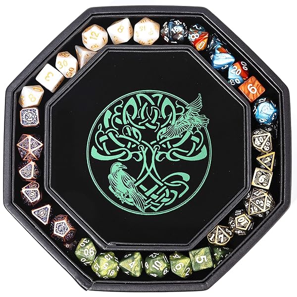Soar Forge DND Dice Tray Premium 8 Inch Green World Tree Wolf Raven Design Perfect for Rolling and Storing Your Dungeons and Dragons Dice - View 4 of 9