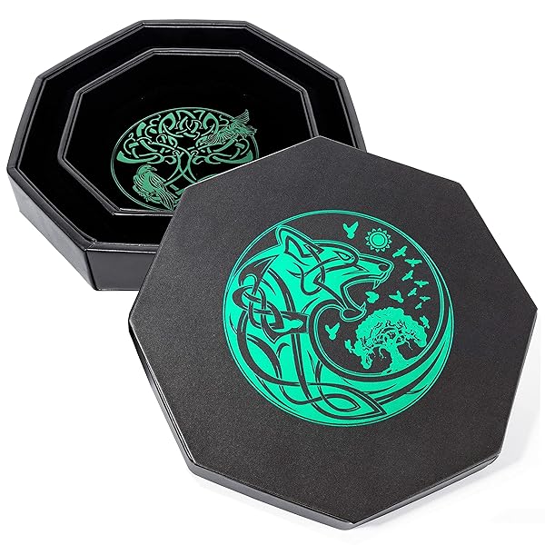 Soar Forge DND Dice Tray Premium 8 Inch Green World Tree Wolf Raven Design Perfect for Rolling and Storing Your Dungeons and Dragons Dice - View 5 of 9