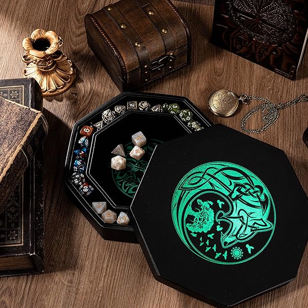 Soar Forge DND Dice Tray Premium 8 Inch Green World Tree Wolf Raven Design Perfect for Rolling and Storing Your Dungeons and Dragons Dice - View 7 of 9