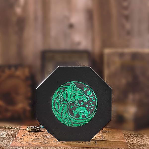 Soar Forge DND Dice Tray Premium 8 Inch Green World Tree Wolf Raven Design Perfect for Rolling and Storing Your Dungeons and Dragons Dice - View 8 of 9