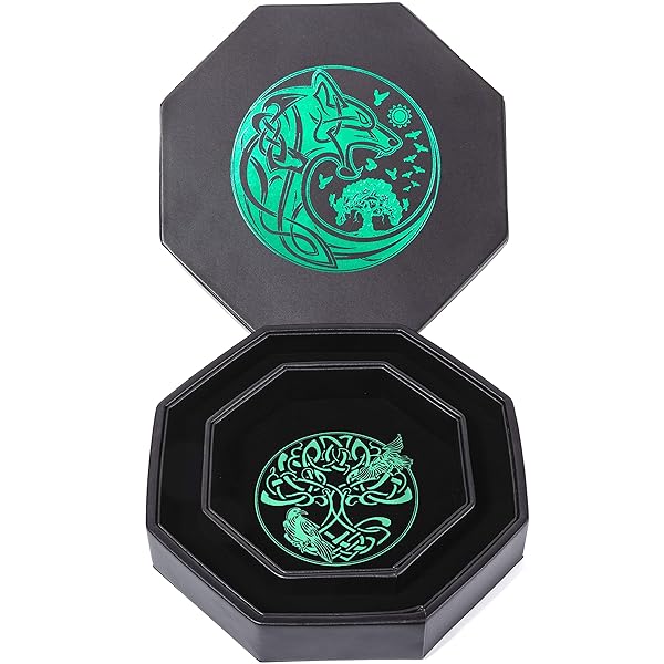 Soar Forge DND Dice Tray Premium 8 Inch Green World Tree Wolf Raven Design Perfect for Rolling and Storing Your Dungeons and Dragons Dice - View 9 of 9