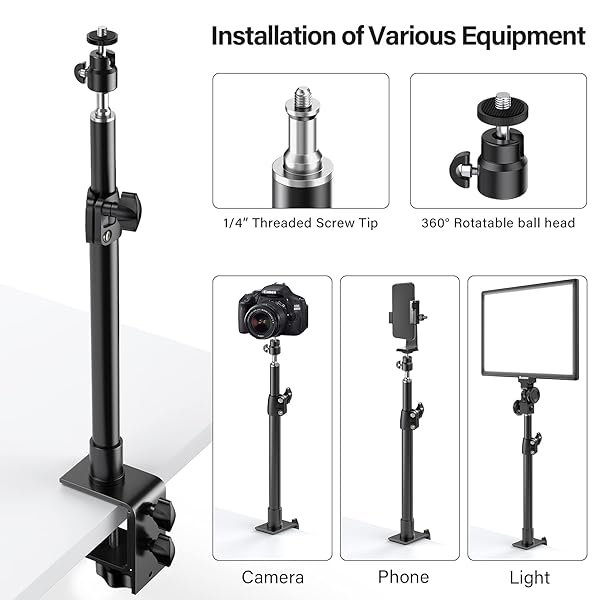 Dazzne Dazzne Camera Desk Mount Stand 2 Packs Adjustable Aluminum C Clamp for DSLR Ring Light Video Light 12.9-22 Inch Ball Head Cold Shoe Adapter - View 3 of 8