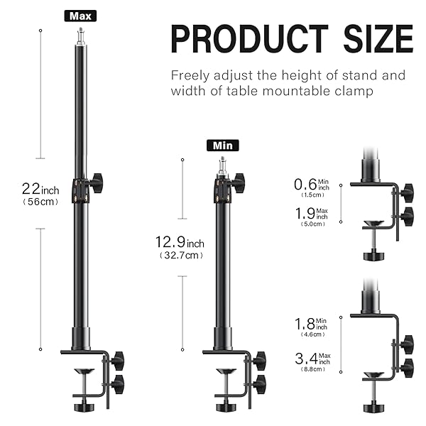 Dazzne Dazzne Camera Desk Mount Stand 2 Packs Adjustable Aluminum C Clamp for DSLR Ring Light Video Light 12.9-22 Inch Ball Head Cold Shoe Adapter - View 4 of 8