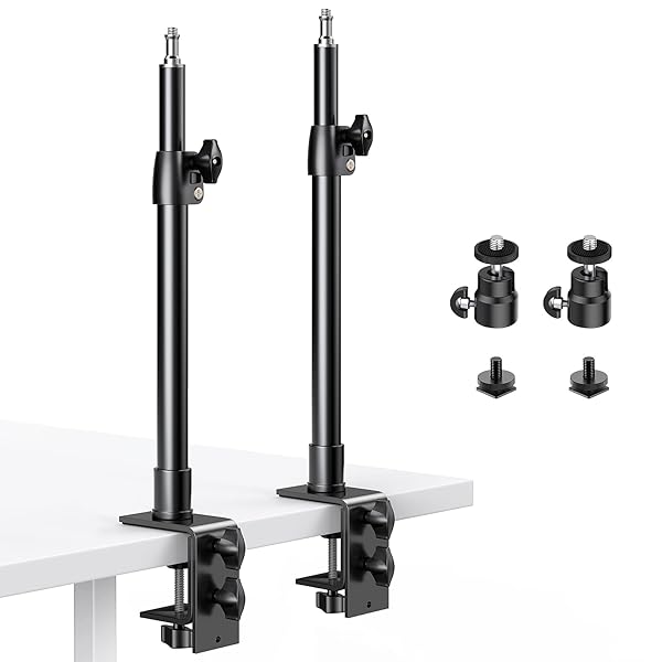 Dazzne Dazzne Camera Desk Mount Stand 2 Packs Adjustable Aluminum C Clamp for DSLR Ring Light Video Light 12.9-22 Inch Ball Head Cold Shoe Adapter - View 2 of 8