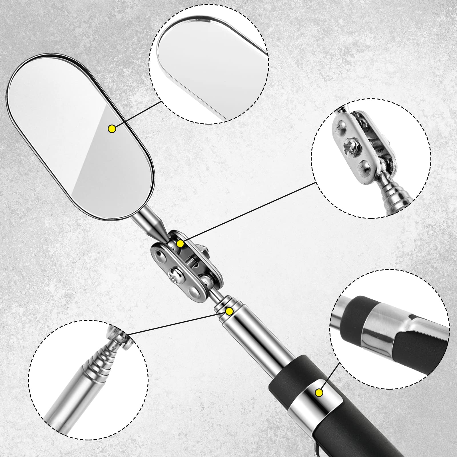 Blulu 3 Pieces Telescoping Inspection Mirror Round Square Mirror Inspection Tool for Checking Vehicle, Observing Eyelashes Mouth and Other Small - View 3 of 7