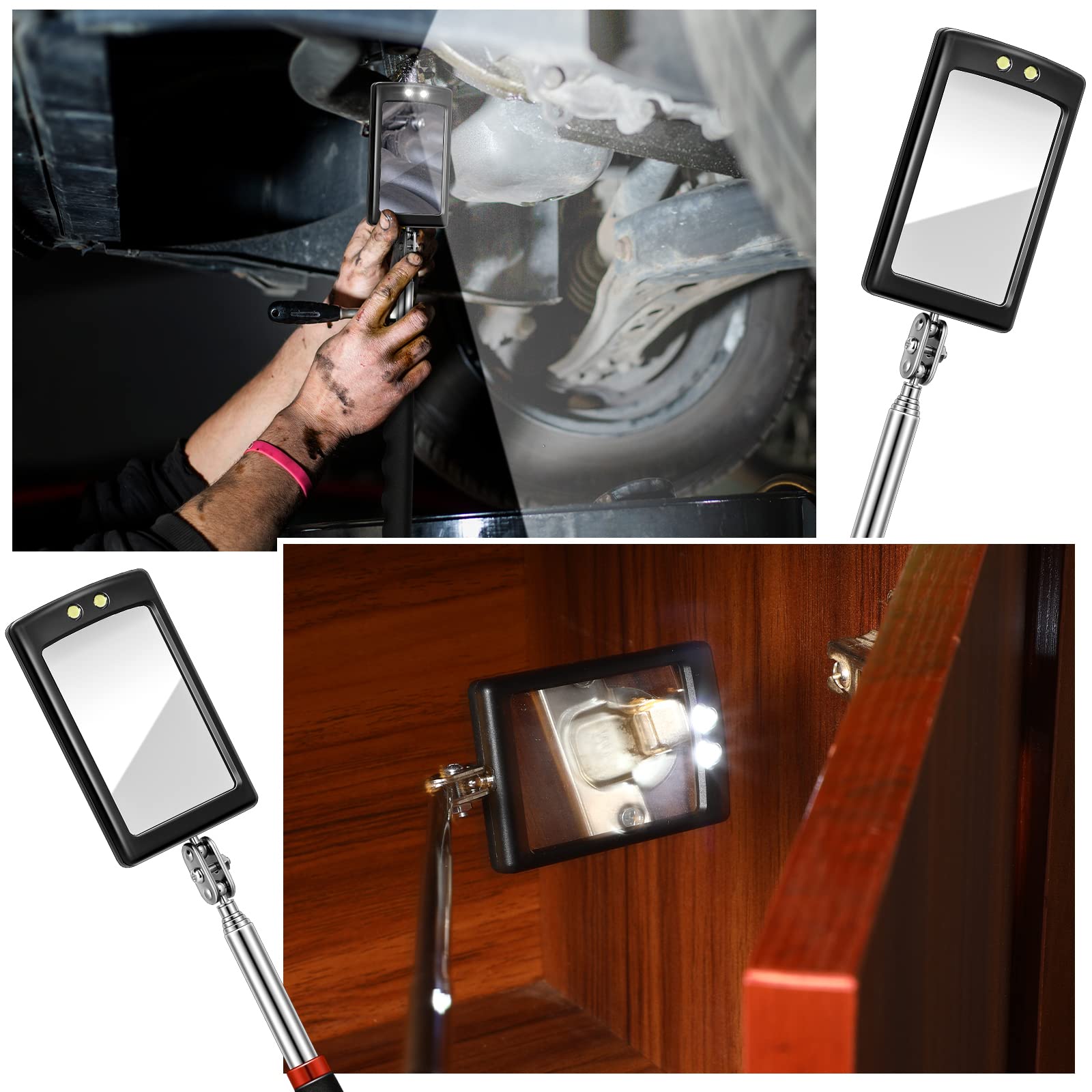 Blulu 3 Pieces Telescoping Inspection Mirror Round Square Mirror Inspection Tool for Checking Vehicle, Observing Eyelashes Mouth and Other Small - View 5 of 7