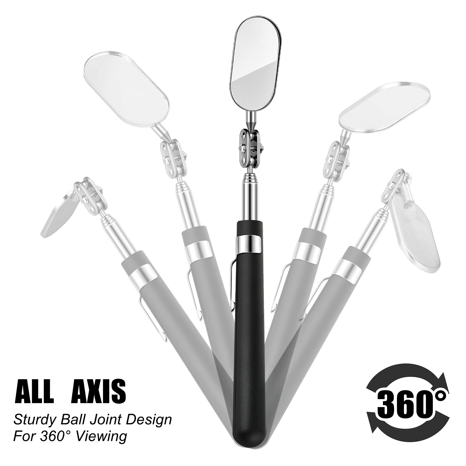 Blulu 3 Pieces Telescoping Inspection Mirror Round Square Mirror Inspection Tool for Checking Vehicle, Observing Eyelashes Mouth and Other Small - View 6 of 7