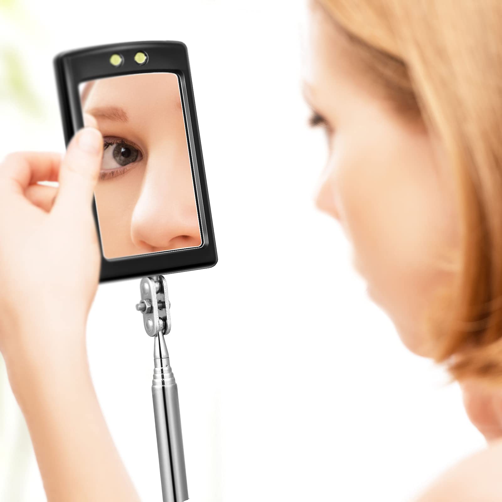 Blulu 3 Pieces Telescoping Inspection Mirror Round Square Mirror Inspection Tool for Checking Vehicle, Observing Eyelashes Mouth and Other Small - View 7 of 7