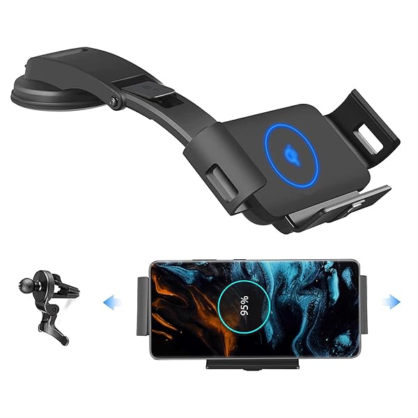 leQuiven Wireless Car Charger Mount 15W Qi Fast Charging Phone Holder Compatible with Samsung Galaxy S21 S20 Note 10 iPhone 11 12 Pro Max Auto Clamp