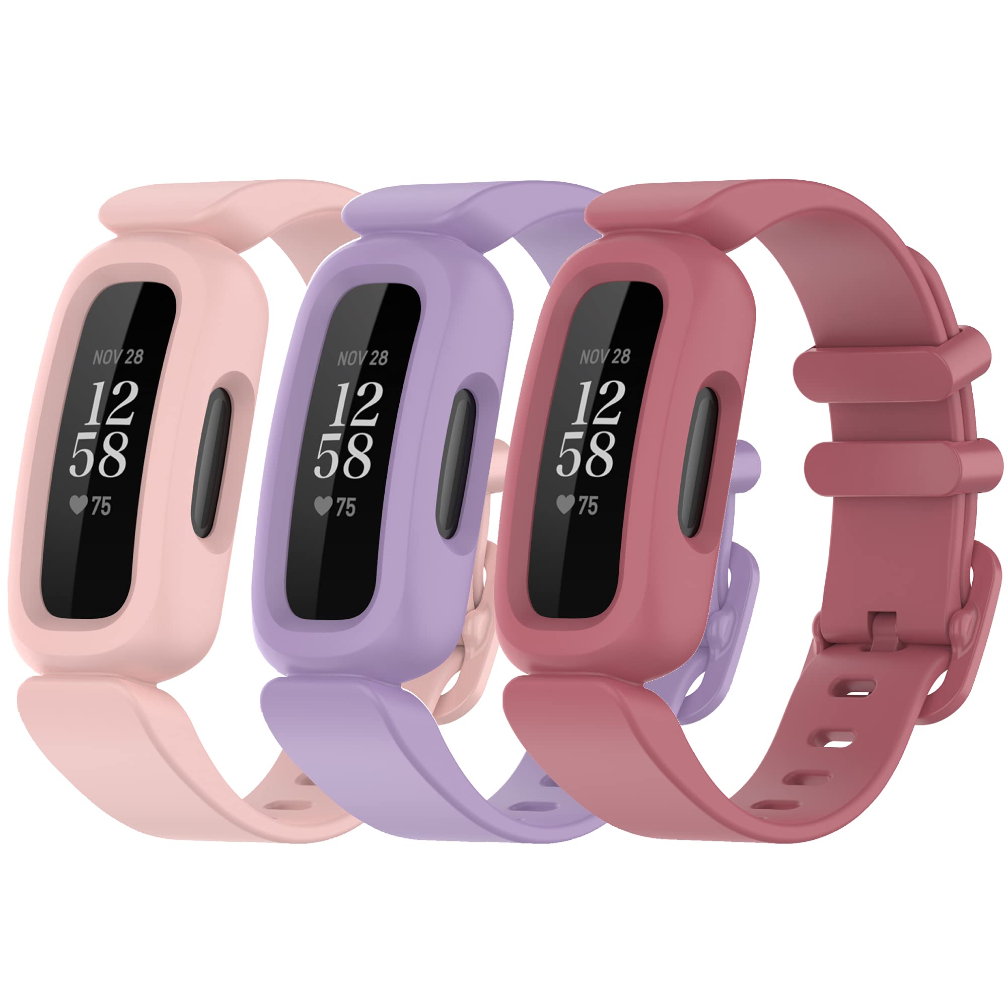 Replacement Smart Watch Bands Compatible with Fitbit Ace 3 Smart Watch,Soft Silicone Watch Wristband for Fitbit Ace 3(Pink+Purple+BrightRed)