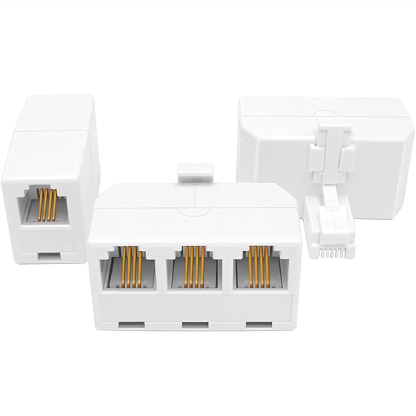 NECABLES NECABLES 2 Pack 3 Way Phone Jack Splitter RJ11 6P4C Male to 3 Female with Phone Line Coupler for Landline and Fax White - View 3 of 5