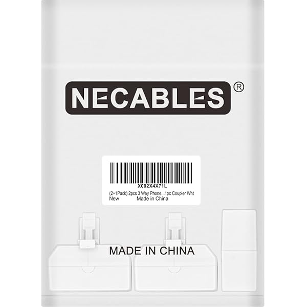 NECABLES NECABLES 2 Pack 3 Way Phone Jack Splitter RJ11 6P4C Male to 3 Female with Phone Line Coupler for Landline and Fax White - View 5 of 5