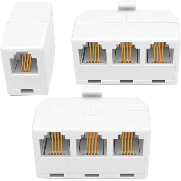 NECABLES NECABLES 2 Pack 3 Way Phone Jack Splitter RJ11 6P4C Male to 3 Female with Phone Line Coupler for Landline and Fax White - View 2 of 5