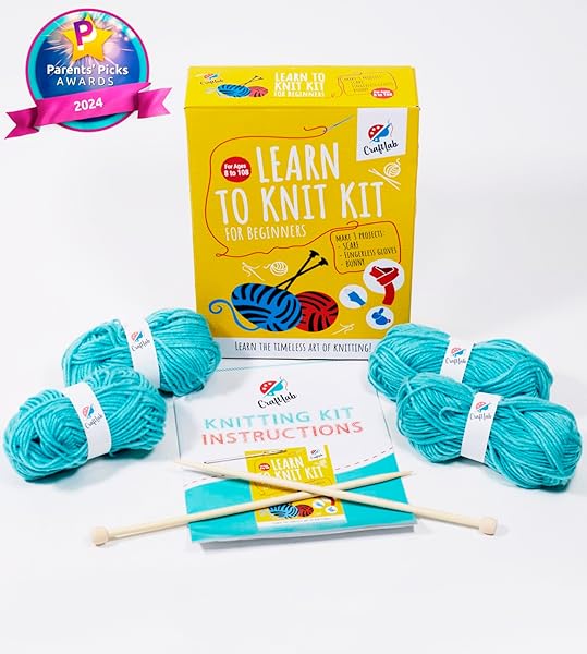 CraftLab CraftLab Knitting Kit for Beginners and Kids All Supplies Included Wool Yarn Needles Instructions Perfect Gift for Creative Fun - View 3 of 9