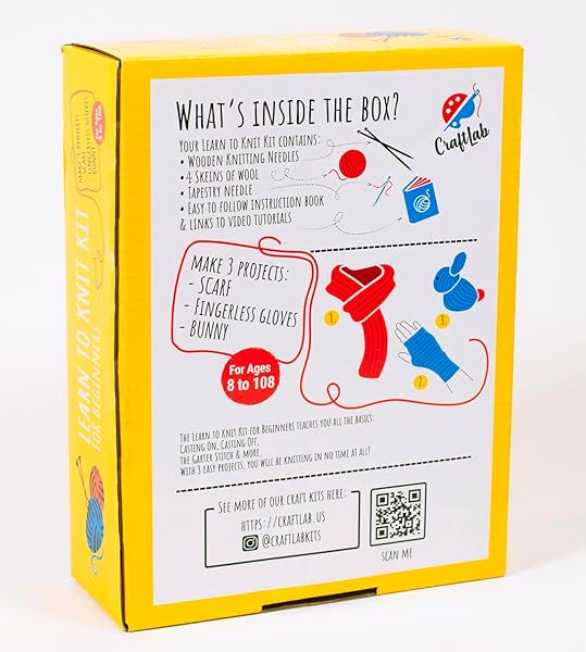 CraftLab CraftLab Knitting Kit for Beginners and Kids All Supplies Included Wool Yarn Needles Instructions Perfect Gift for Creative Fun - View 4 of 9