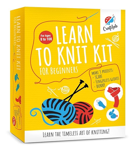 CraftLab CraftLab Knitting Kit for Beginners and Kids All Supplies Included Wool Yarn Needles Instructions Perfect Gift for Creative Fun