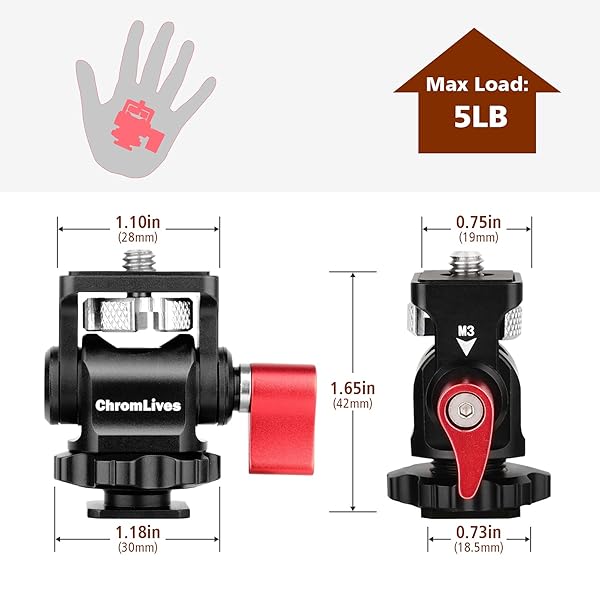 ChromLives ChromLives Field Monitor Mount Holder Adjustable Swivel Tilt Camera Monitor Holder for 5/7 Inch Monitors with Cold Shoe 2021 Update - View 4 of 8