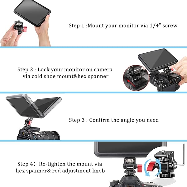 ChromLives ChromLives Field Monitor Mount Holder Adjustable Swivel Tilt Camera Monitor Holder for 5/7 Inch Monitors with Cold Shoe 2021 Update - View 7 of 8