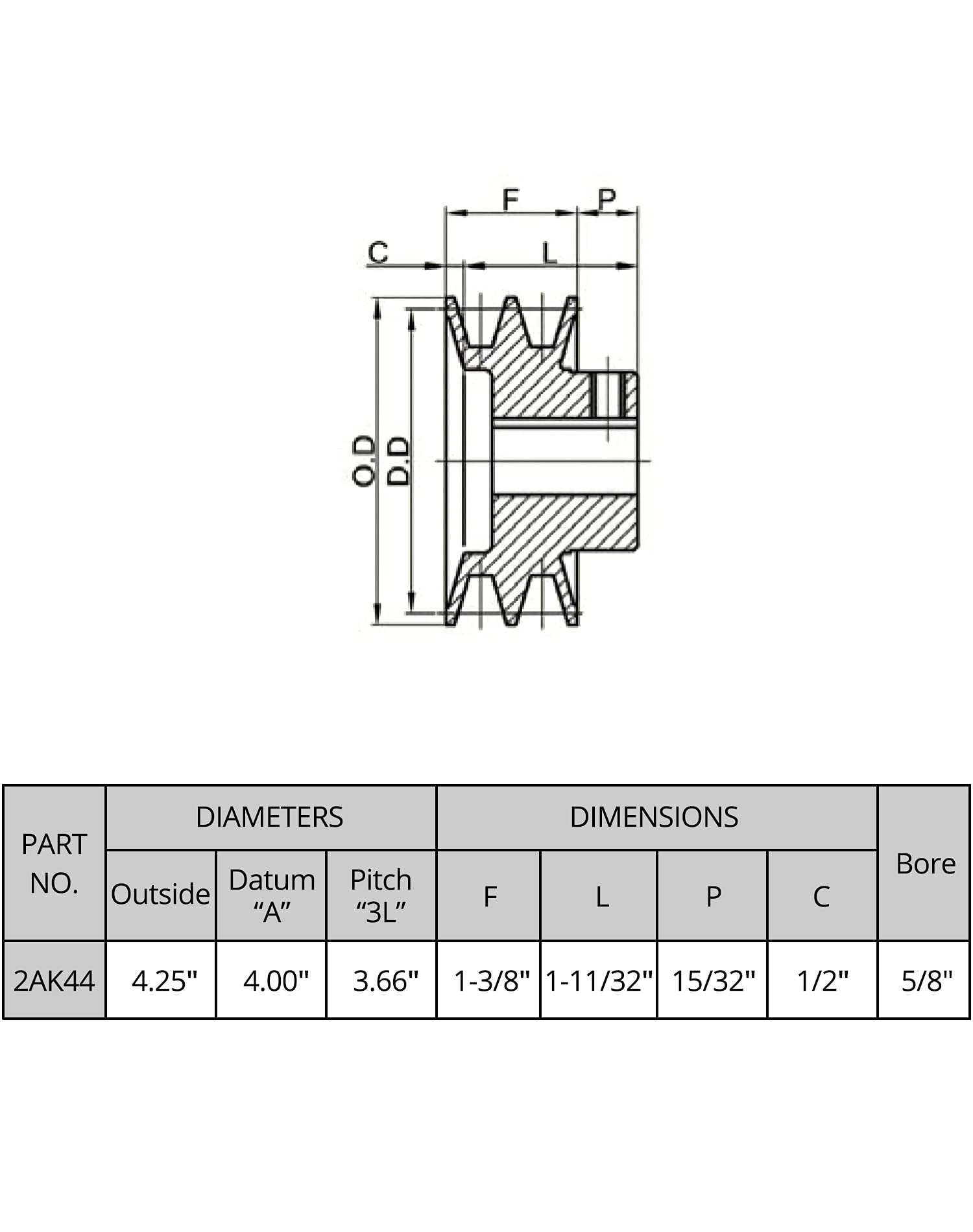 QWORK QWORK Double Groove Web Sheaves, 4.25"OD 5 8" Bore V-Belt Sheave for V-Belt,2AK4458 - View 5 of 6